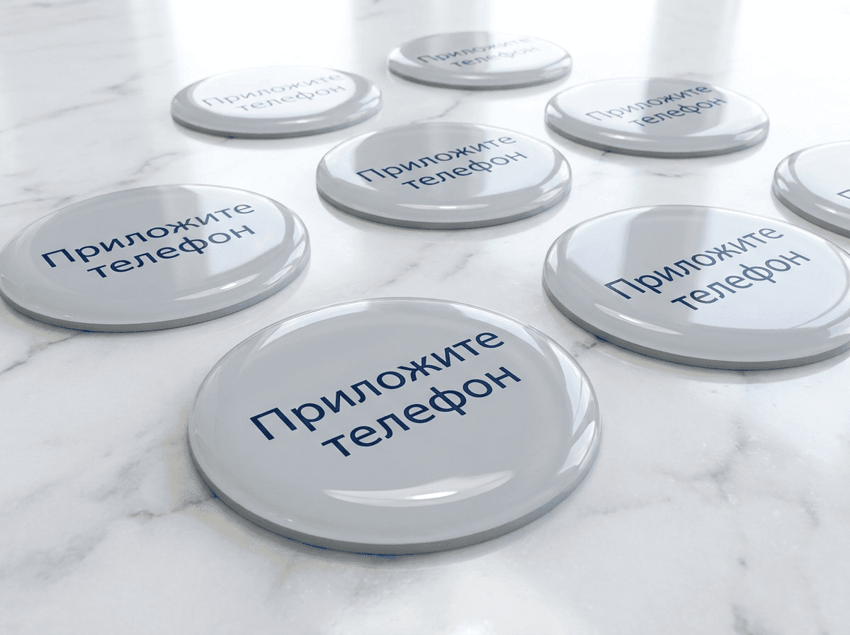 NFC стикеры с надписью «Приложите телефон»